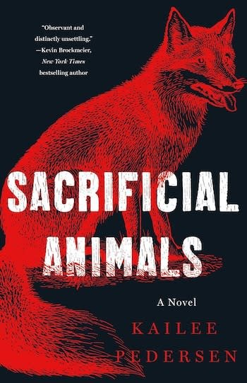 Horor pedesaan yang diresapi dengan mitologi Tiongkok, dan dunia alien yang subur di Convert 13 Sampul novel Sacrificial Animals, menampilkan ilustrasi rubah merah cerah dengan latar belakang hitam