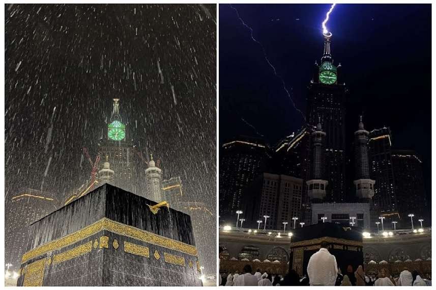 Hujan Lebat dan petir melanda masjid haram makkah