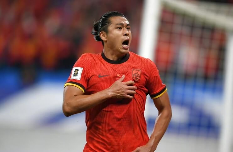 Zhang Yuning setelah menjebol gawang timnas Indonesia dongqiudi.com