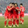 Timnas Vietnam merayakan gol di gawang timnas Singapura pada semifinal Piala ASEAN 2024 VFF