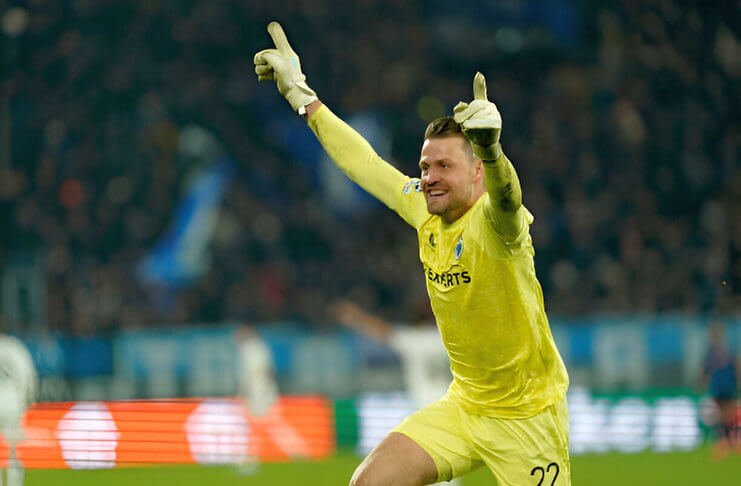 Simon Mignolet merayakan kemenangan Club Brugge atas Atalanta Getty Images