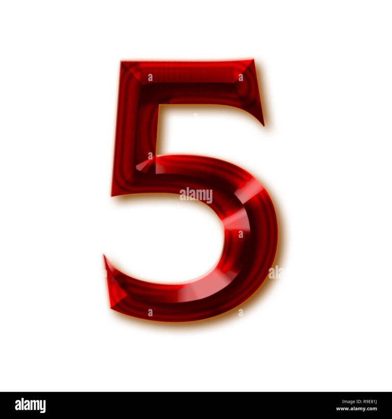 number 5 from stylish faceted ruby alphabet shiny gemstone letters numbers and punctuation marks R9E81J