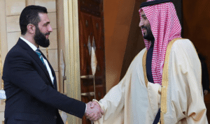 Ahmad Al Sharaa presiden Suriah dan Mohammed bin Salman MBS Arab Saudi - Info Malang Raya