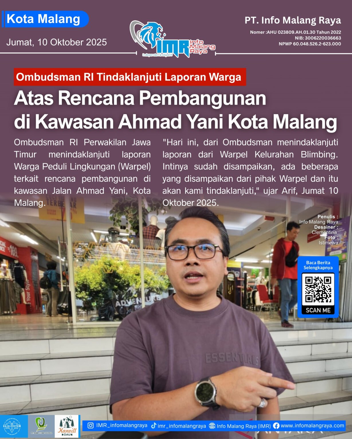 Ombudsman RI Tindaklanjuti Laporan Warga Atas Rencana Pembangunan di Kawasan Ahmad Yani Kota Malang IMR 10 - Info Malang Raya