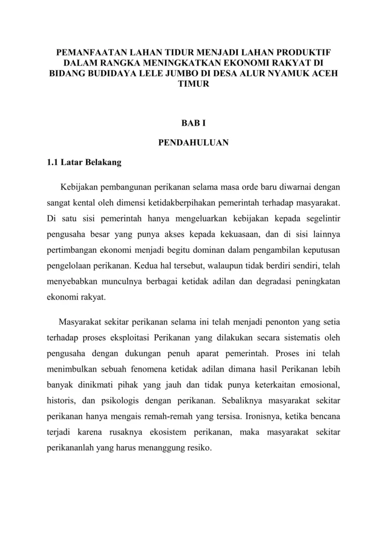 Pemanfaatan lahan tidur menjadi lahan produktif dalam rangka meningkatkan ekonomi rakyat di bidang budidaya lele jumbo di desa alur nyamuk aceh timur 1 2048 - Info Malang Raya