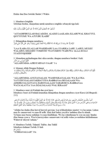 Dzikir dan Doa Setelah Sholat 5 Waktu dalam Bahasa Arab dan Latin dengan Terjemahan