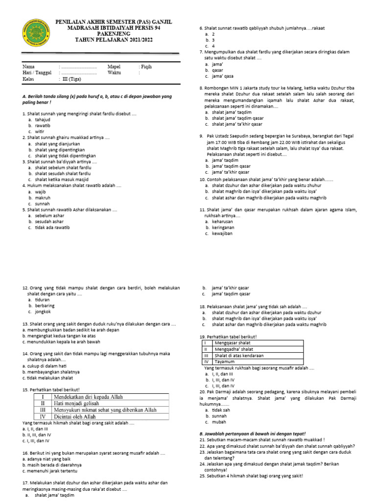 Apa Arti Puasa dalam Istilah Fiqih? 40 Soal Essay dan Jawaban Terbaru Kelas 3