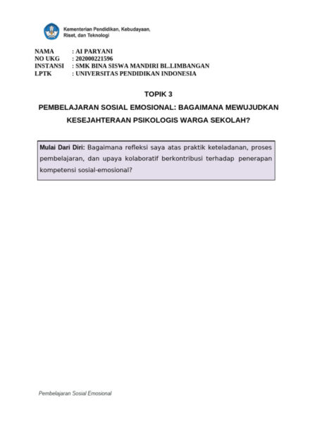 Kunci Jawaban Pemahaman Cerita Reflektif Modul PSE Topik 1