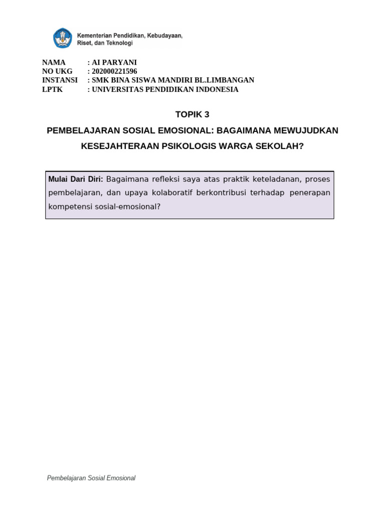 Kunci Jawaban Pemahaman Cerita Reflektif Modul PSE Topik 1