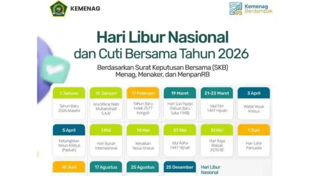 Catat Tanggal Libur 7 Hari di Maret 2026, Daftar Cuti Bersama dan Nasional SKB 3 Menteri