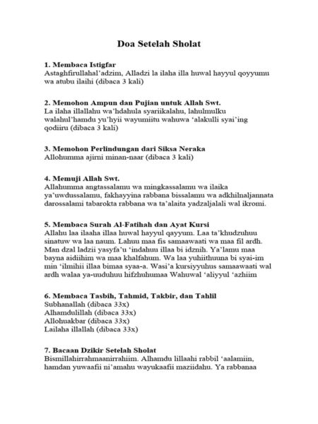 Doa Setelah Sholat Lima Waktu