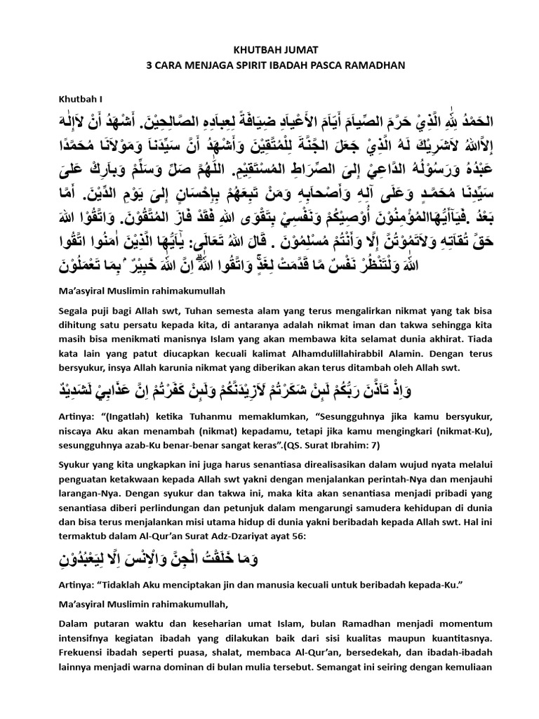 Khutbah Jumat Singkat Syawal 1447 H: Konsistensi Ibadah Pasca Ramadan