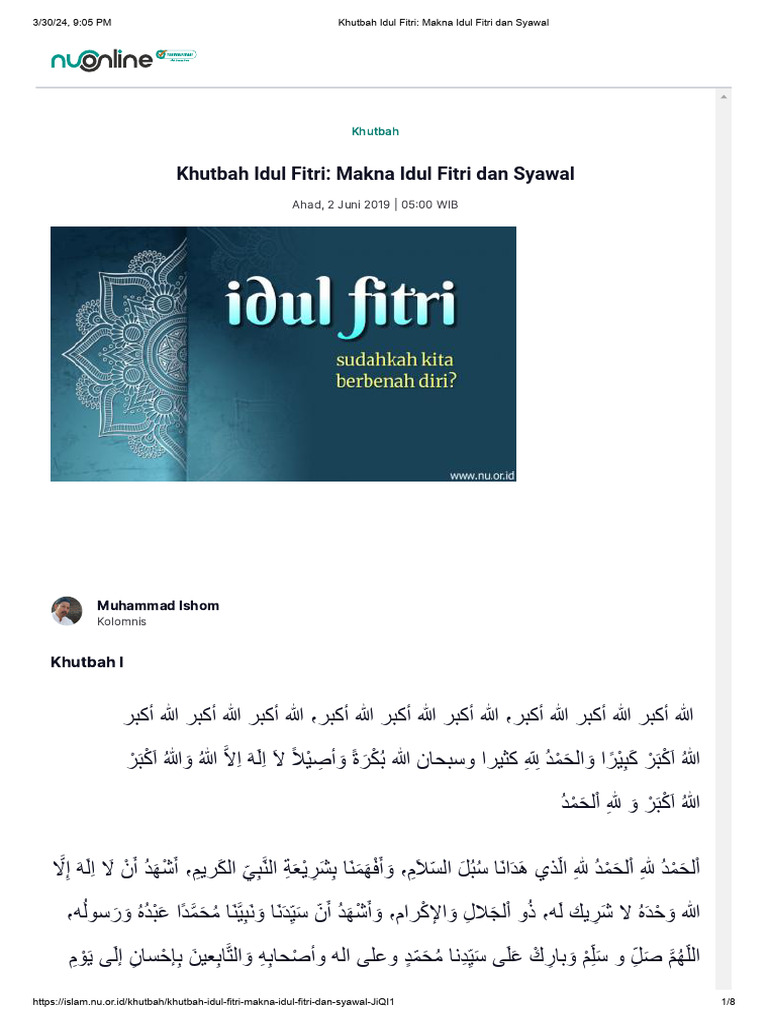 Khutbah Idul Fitri 1 Syawal 1447: Kembali Suci, Maafkan Sesama