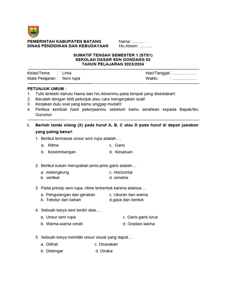 50 Soal Esai dan Pilihan Seni Rupa Kelas 9 Semester 2 Unit 5/6, Ujian Akhir