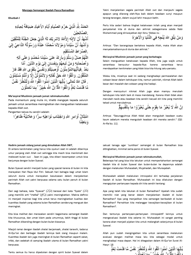 Khutbah Jumat 7 Syawal 1447 H: Tiga Ciri Muslim Sejati