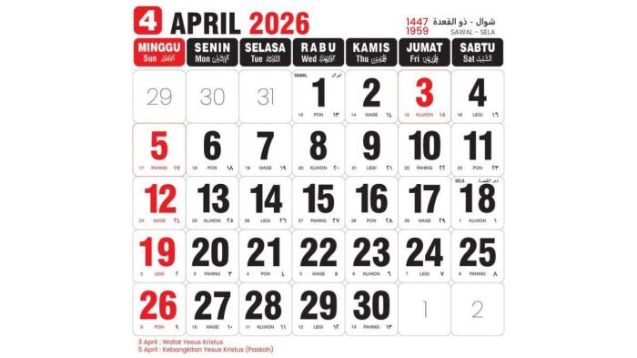 Tanggal Merah dan Libur Nasional Bulan April 2026, Ada Cuti Bersama?