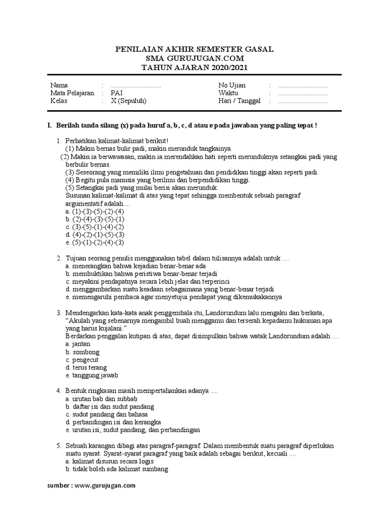 Ringkasan Puisi dan Soal HOTS Bahasa Indonesia Kelas 10 SMA