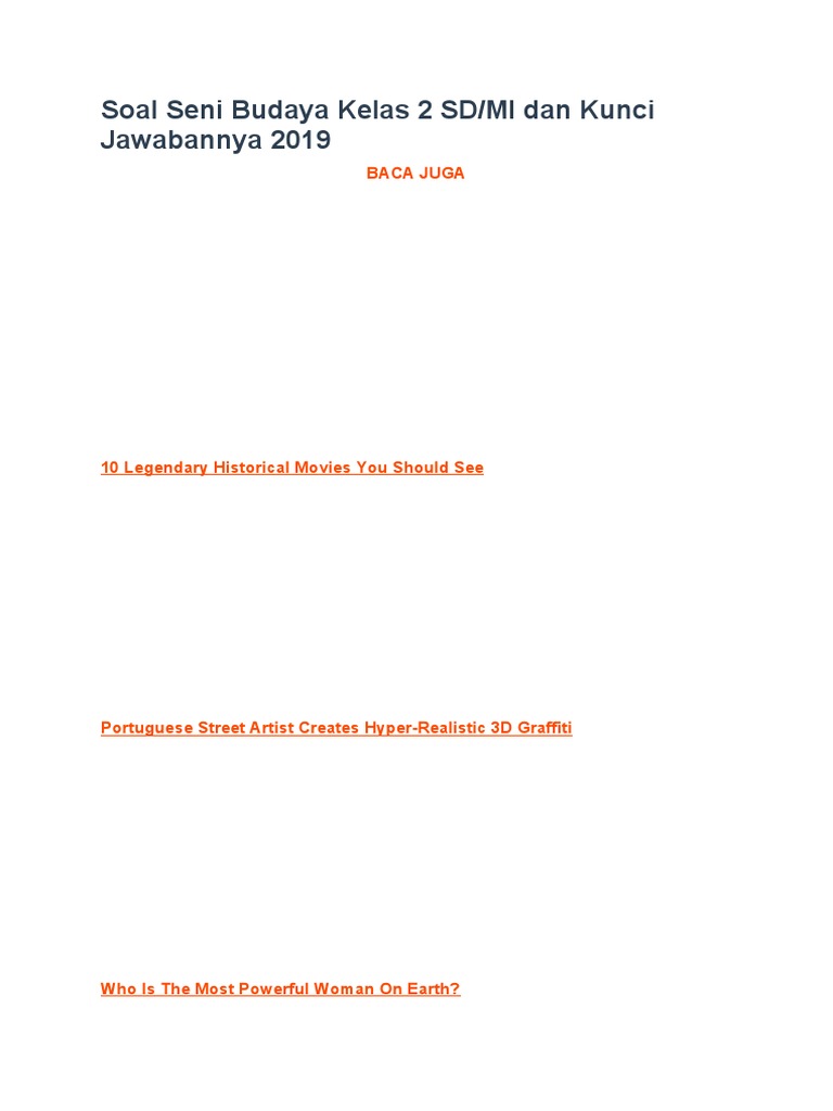 Contoh Soal Ujian Akhir Tahun Seni Budaya Kelas 2 SD