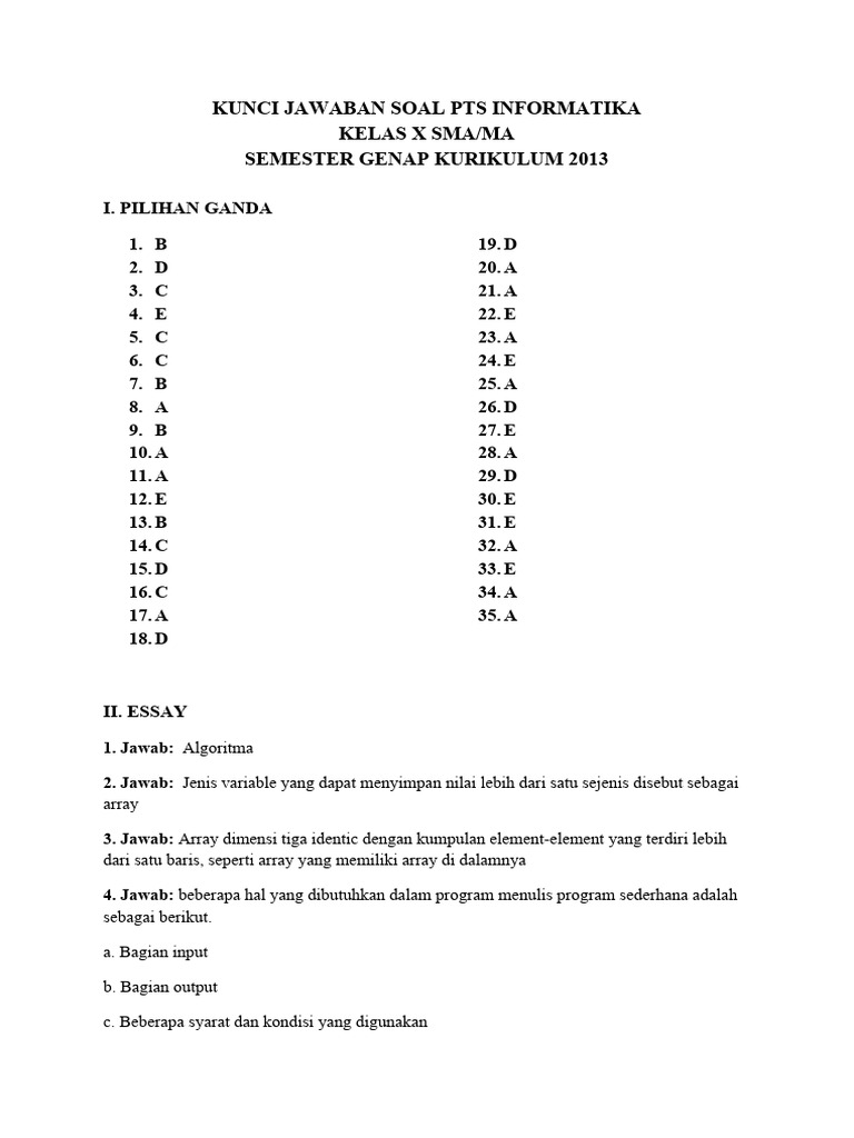 Soal Ujian Informatika Kelas 11 Semester 2 + Kunci Jawaban